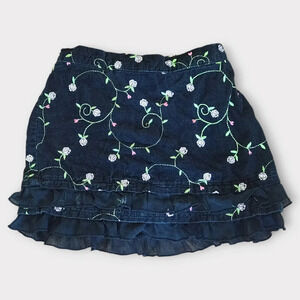 Trendy Kids Girls Corduroy Mini Skirt 3T Black Floral Embroidery Print Ruffle